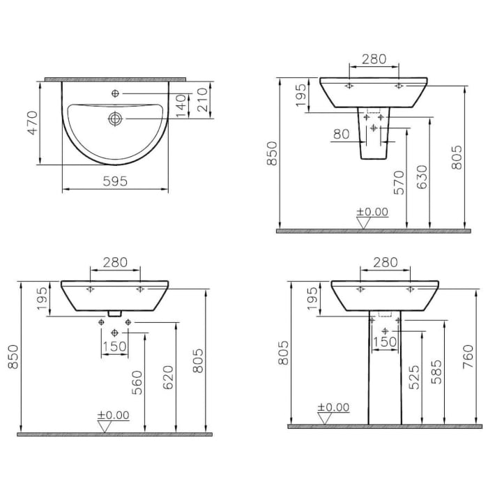 VitrA Integra Waschtisch 59,5 cm, mit Überlaufloch, 1 Hahnloch mittig