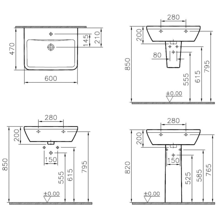 VitrA Integra Waschtisch 60 cm, mit Überlaufloch, 1 Hahnloch mittig