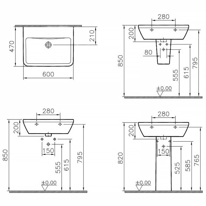 VitrA Integra Waschtisch 60 cm, ohne Überlaufloch, ohne Hahnloch