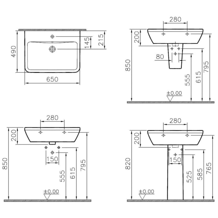 VitrA Integra Waschtisch 64,5 cm, mit Überlaufloch, 1 Hahnloch mittig