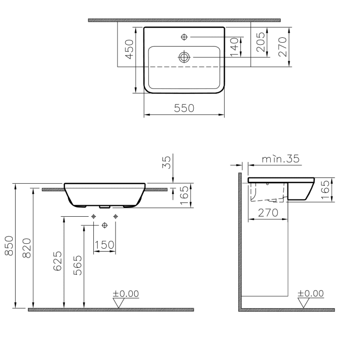 VitrA Integra Halbeinbauwaschtisch 55 cm