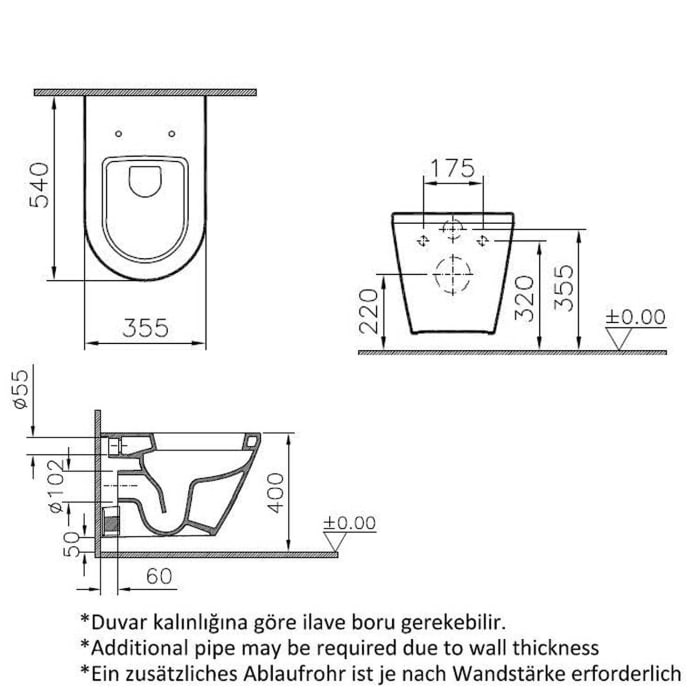 VitrA Integra Wand-WC Tiefspüler mit Spülrand