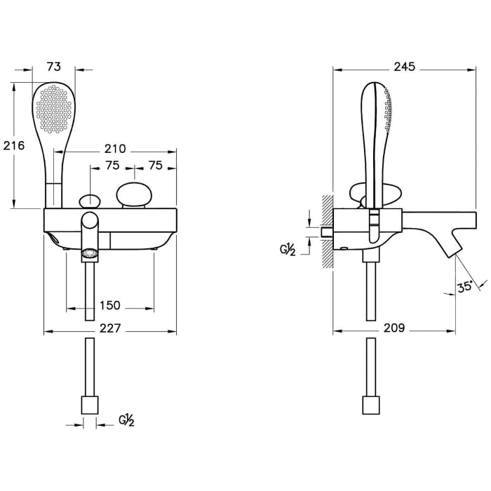 VitrA Istanbul Einhebel-Wannenfüll- und Brausearmatur, Ausladung 20,9 cm
