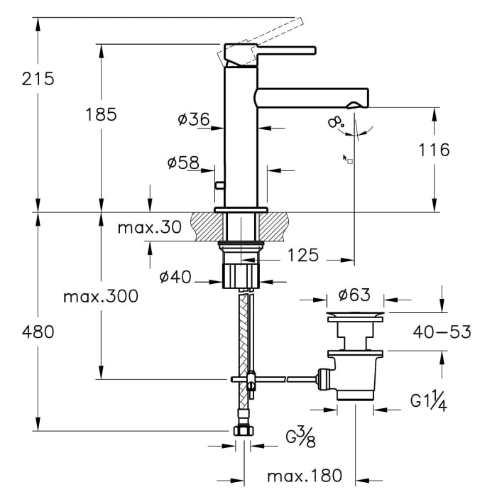 VitrA Origin Einhebel-Waschtischmischer mit Ablaufgarnitur