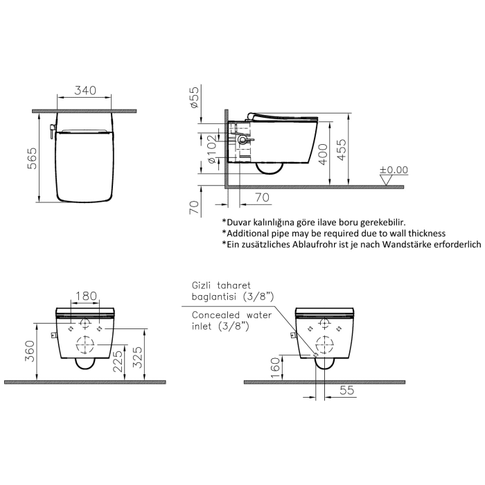 VitrA Aquacare Metropole WC-Set mit Bidetfunktion, spülrandlos, mit integrierter Armatur, inkl. Sitz