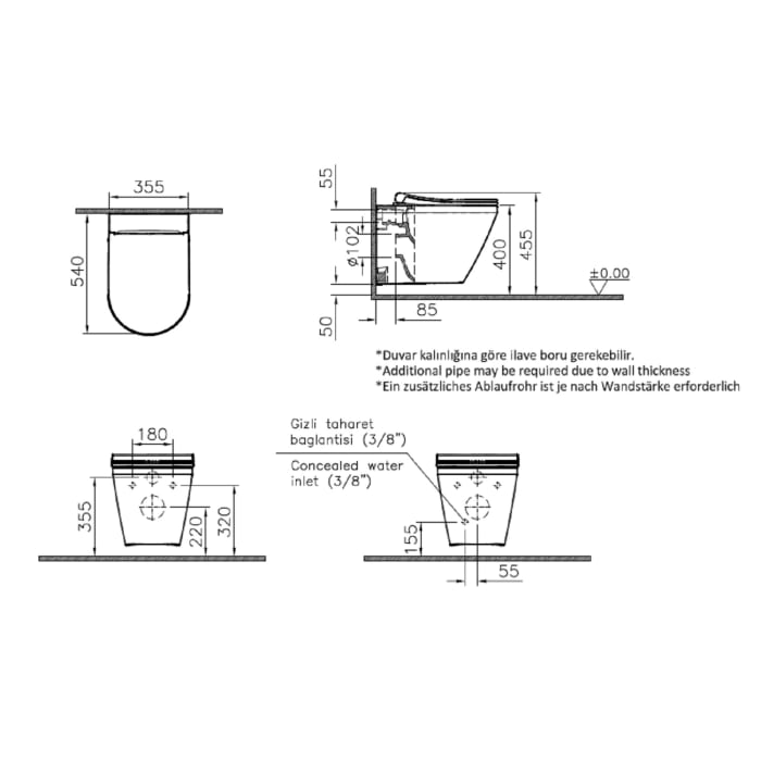 VitrA Aquacare Integra WC-Set mit Bidetfunktion, spülrandlos, inkl. Sitz