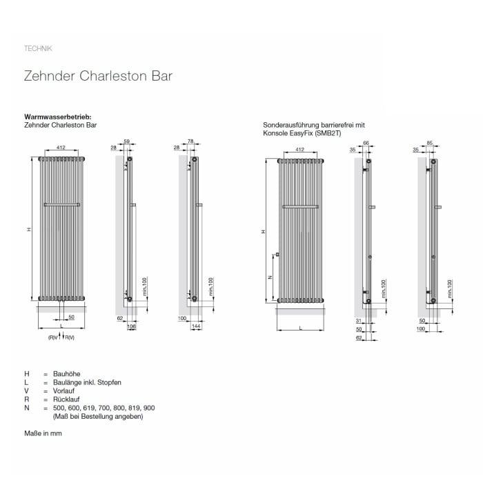 Zehnder Charleston Bar CPV 3150-16 Badheizkörper 76,1 x 150 cm