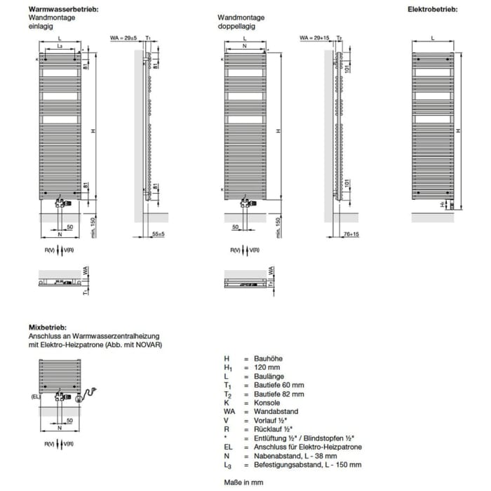 Zehnder Forma Spa LFEC-180-050/DD Handtuchwärmer 49,6 x 188,1 cm