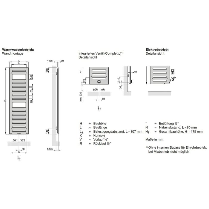 Zehnder Metropolitan Spa METM-120-050/GD Badheizkörper 50 x 122,5 cm