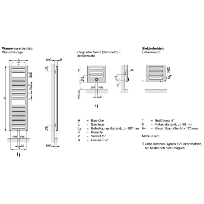 Zehnder Metropolitan Spa METM-180-060/GD Badheizkörper 60 x 175 cm