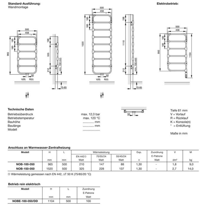 Zehnder Nobis NOBE-100-050-DD Handtuchwärmer 50 x 110,4 cm