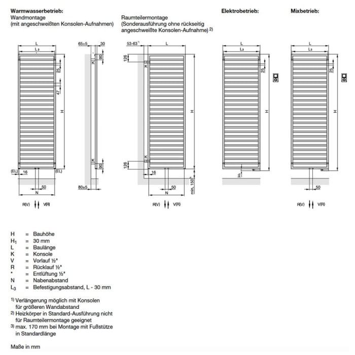 Zehnder Quaro QAC-100-030 Badheizkörper 30 x 97,1 cm