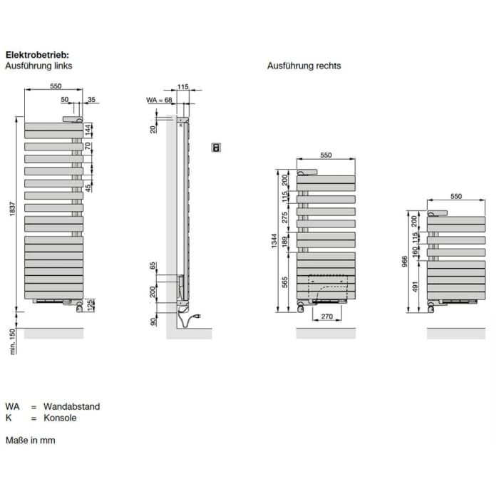Zehnder Roda Twist Spa Air ROEL-190-55/IPS Handtuchwärmer, links 55 x 183,7 cm