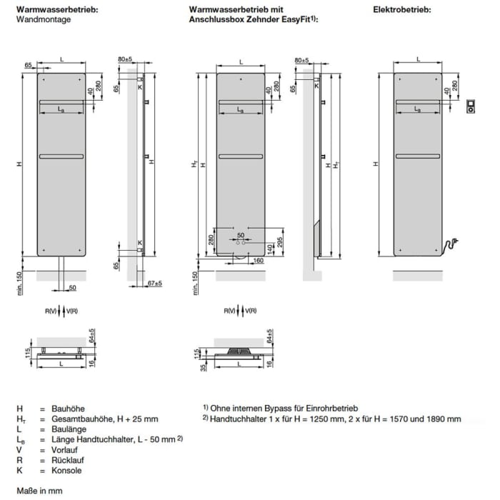 Zehnder Vitalo Bar VIP-160-040 Badheizkörper 40 x 157 cm