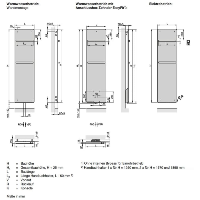 Zehnder Vitalo Bar VIP-190-050 Badheizkörper 50 x 189 cm