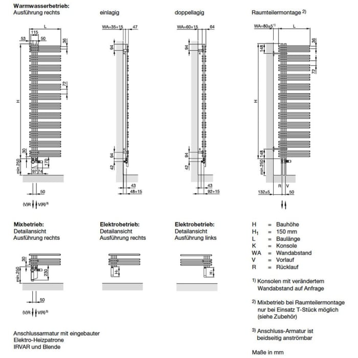 Zehnder Yucca Asym YAD-130-040 Badheizkörper 37,8 x 130,4 cm
