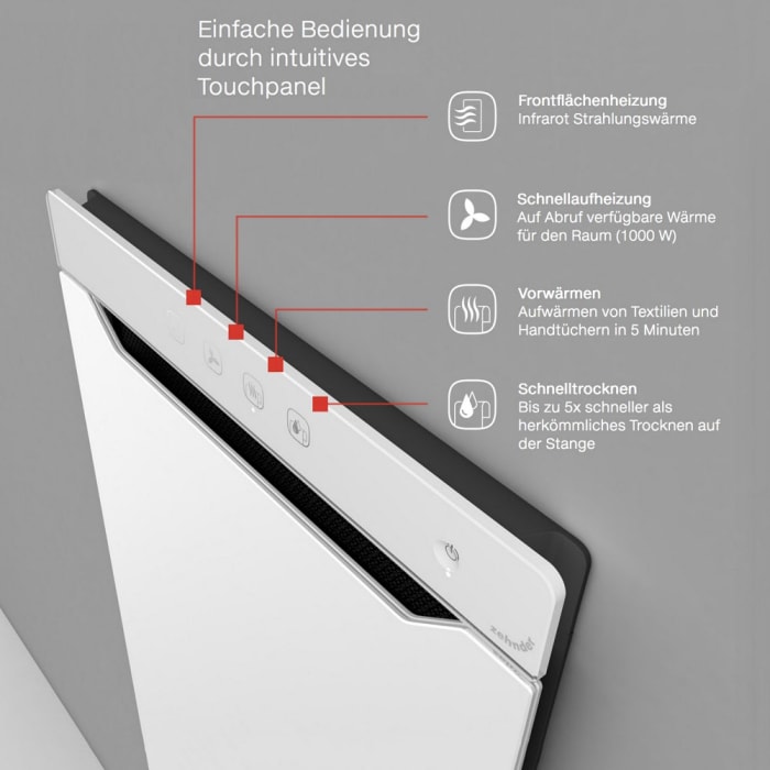 Zehnder Zenia Handtuchwärmer ZENRW-100-045/X Glasheizfläche Anschlag rechts