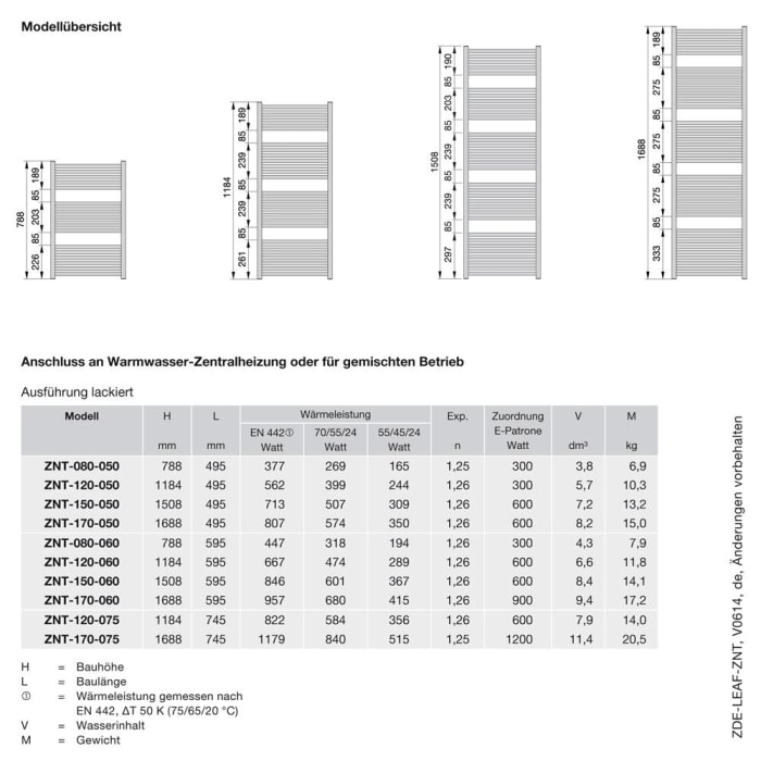 Zehnder Zeno Bow ZNT-080-050 Badheizkörper 49,5 x 78,8 cm
