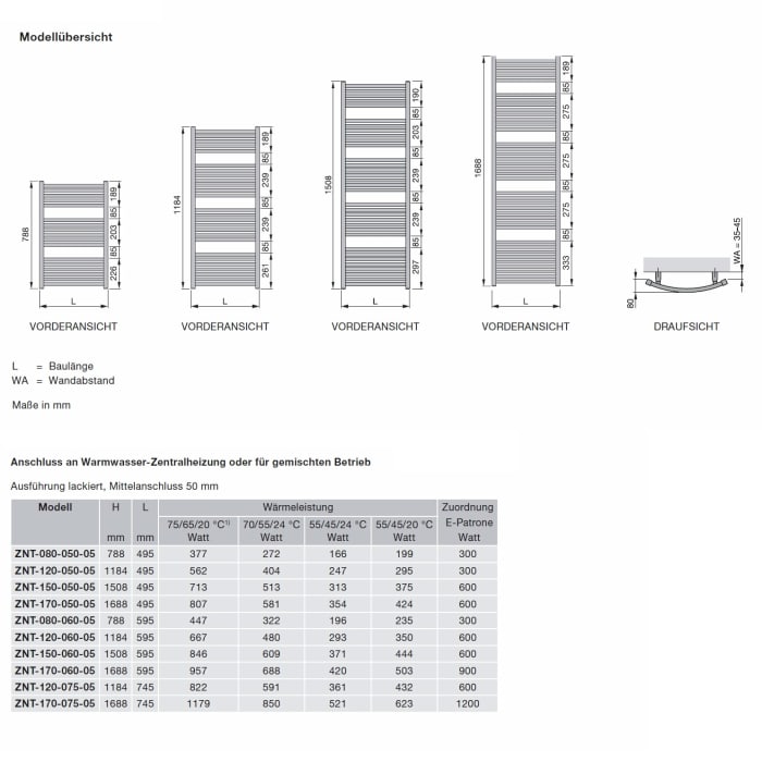 Zehnder Zeno Bow ZNT-080-050-05 Badheizkörper 49,5 x 78,8 cm