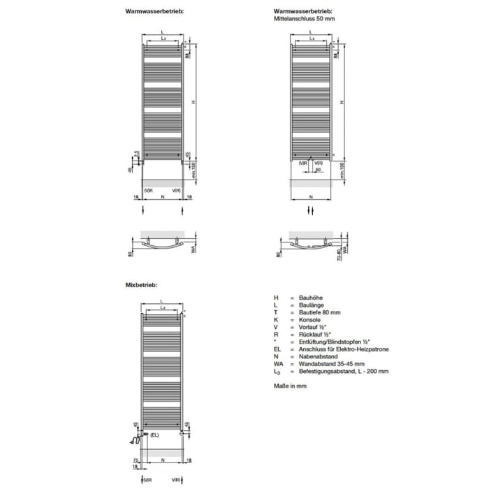 Zehnder Zeno Bow ZNT-150-060-05 Badheizkörper 59,5 x 150,8 cm
