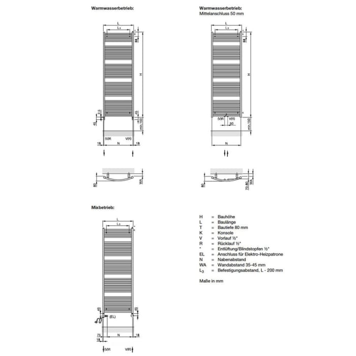 Zehnder Zeno Bow ZNT-170-050 Badheizkörper 49,5 x 168,8 cm