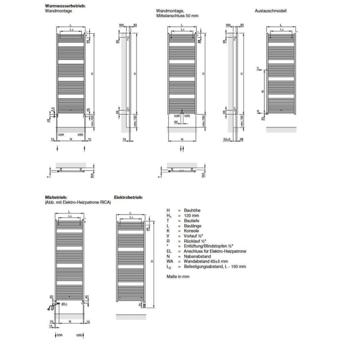 Zehnder Zeno ZND-170-100-05 Badheizkörper doppellagig 100 x 167,1 cm mit Mittelanschluss