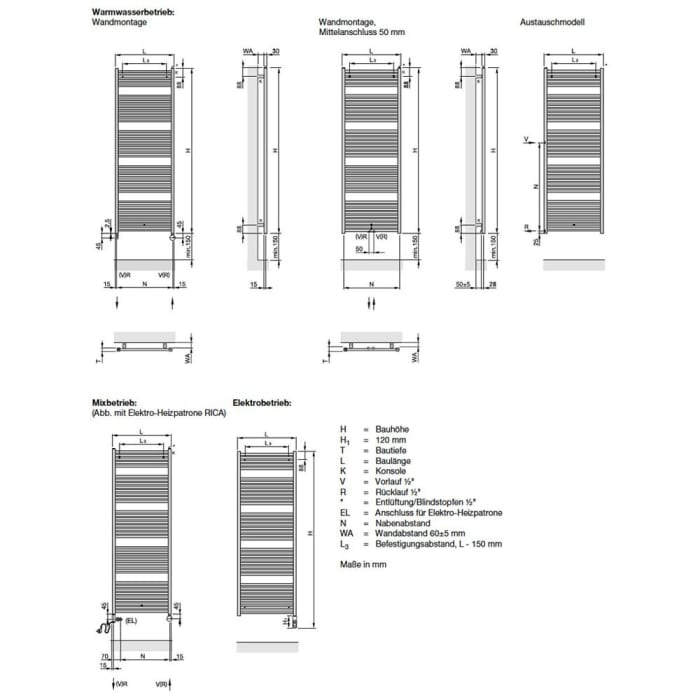 Zehnder Zeno ZN-120-060-NA90 Badheizkörper für Austausch 60 x 118,4 cm