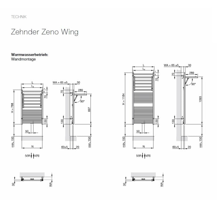 Zehnder Zeno Wing ZW-120-050-05 Badheizkörper 50 x 118,4 cm