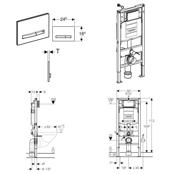 Geberit DuoFix Element für Wand-WC mit Kronenbach Tube Wand-WC-Set spülrandlos