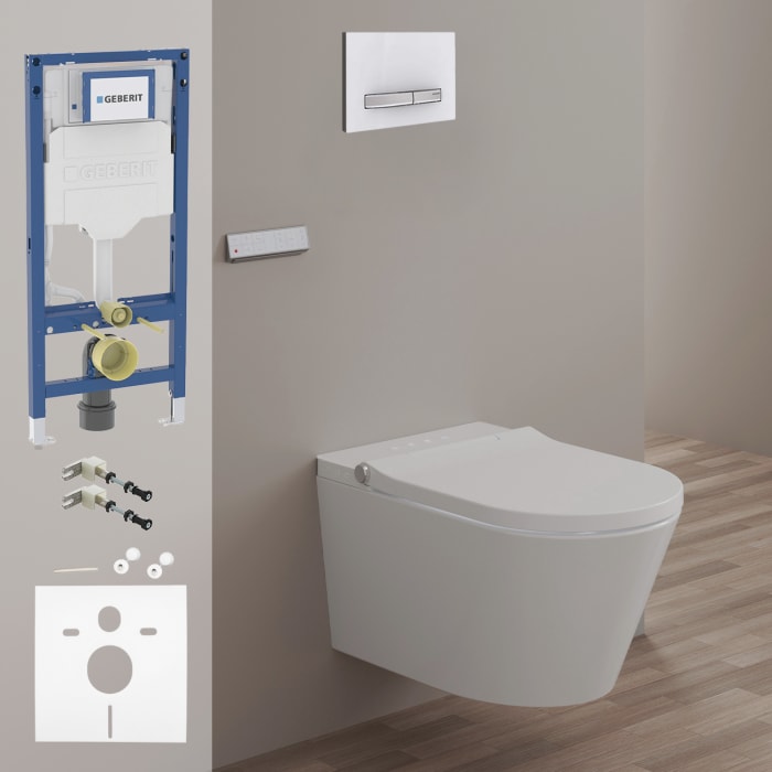Geberit DuoFix Element für Wand-WC mit Kronenbach Tube Dusch-WC spülrandlos inkl. WC-Sitz
