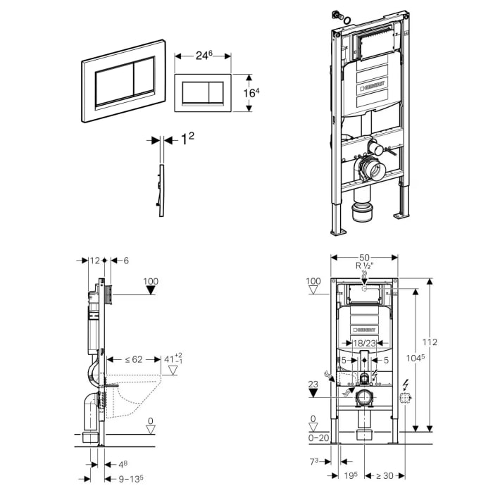 Geberit DuoFix Element für Wand-WC mit Kronenbach Tube Wand-WC-Set spülrandlos