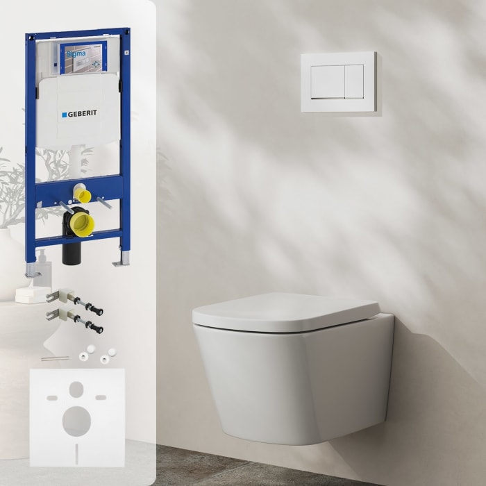 Geberit DuoFix Element mit Kronenbach Cube Wand-WC-Set spülrandlos wrapover