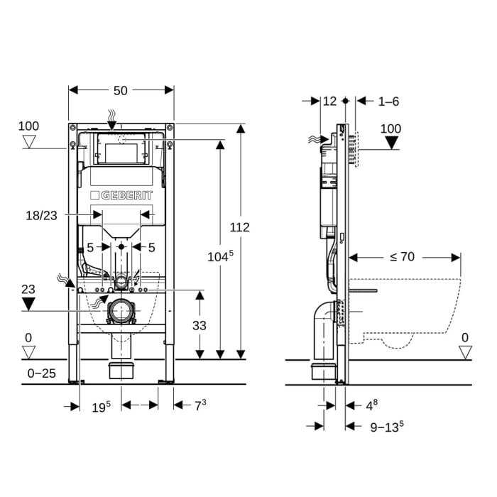 Geberit DuoFix Element mit Kronenbach Tube Wand-Kompakt-WC-Set spülrandlos slim
