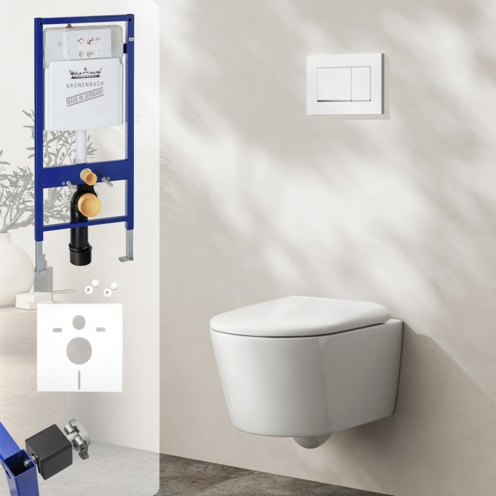 Geberit DuoFix Element mit Kronenbach Tube Wand-Kompakt-WC-Set spülrandlos wrapover
