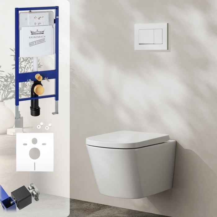 Geberit DuoFix Element mit Kronenbach Cube Wand-WC-Set spülrandlos wrapover