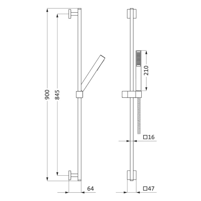 Herzbach LIVING SPA Wandstangenset 90 cm eckig, mit Stabhandbrause