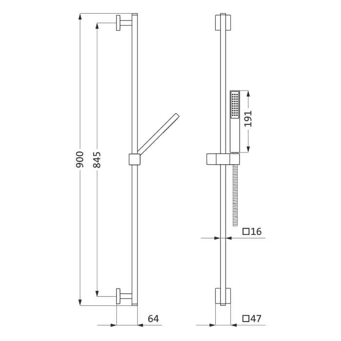 Herzbach LIVING SPA Wandstangenset 90 cm eckig, mit Stabhandbrause