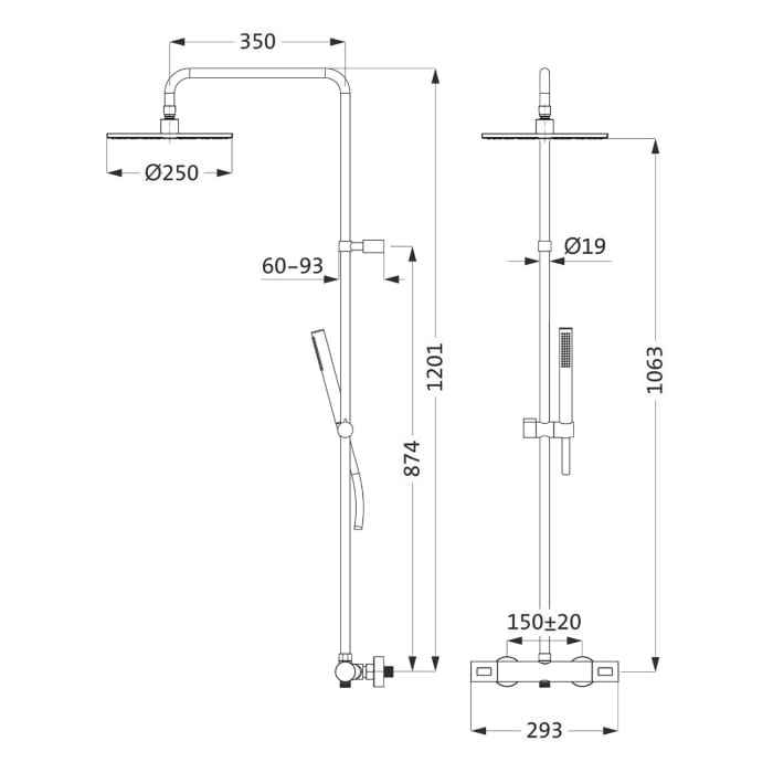 Herzbach LIVING SPA Duschsäule mit Regenbrause 25 cm rund, mit Stabhandbrause