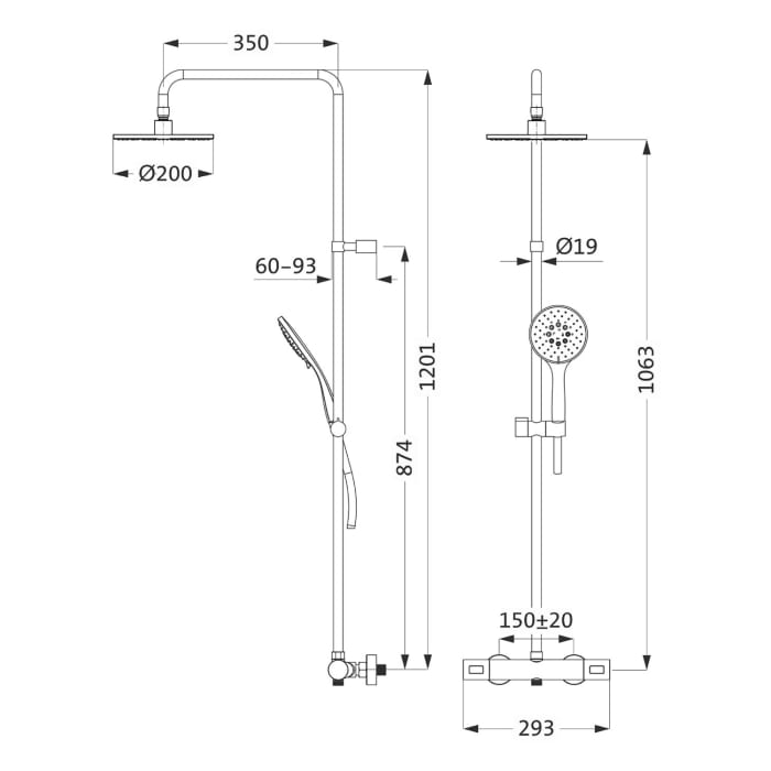 Herzbach LIVING SPA Duschsäule mit Regenbrause 20 cm rund, mit Handbrause