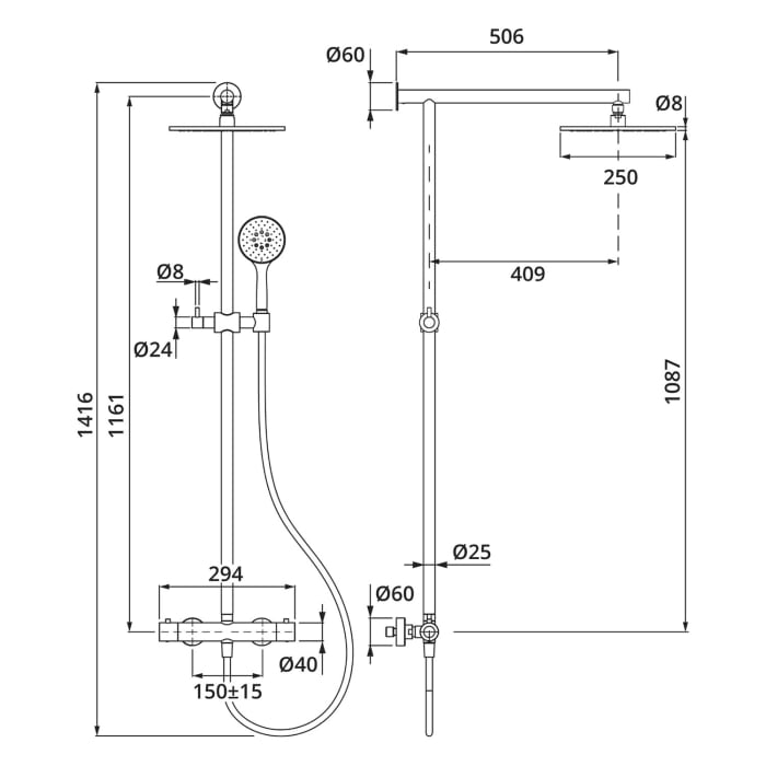 Herzbach LIVING SPA Duschsäule mit Regenbrause 25 cm rund, mit Handbrause