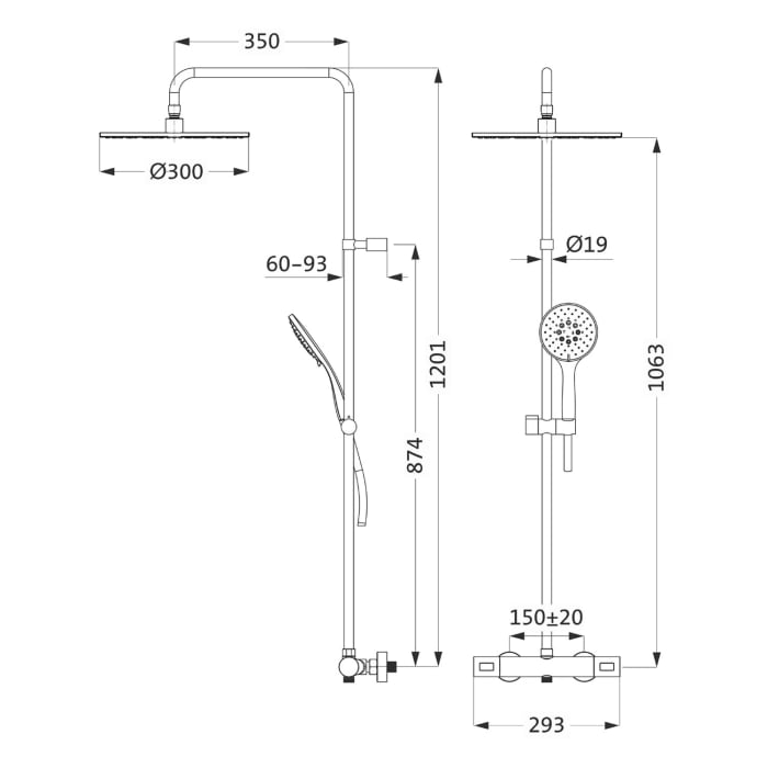 Herzbach LIVING SPA Duschsäule mit Regenbrause 30 cm rund, mit Handbrause