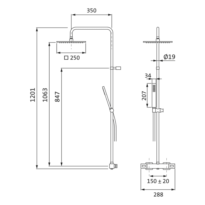 Herzbach LIVING SPA Duschsäule mit Regenbrause 25 cm soft, mit Stabhandbrause