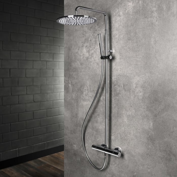 Herzbach LIVING SPA Duschsäule mit Regenbrause 30 cm rund, mit Stabhandbrause