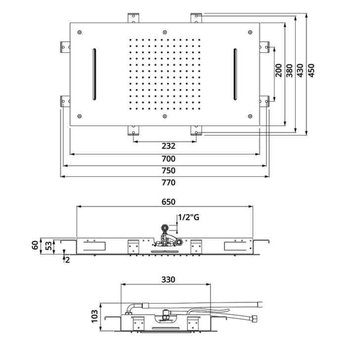 Herzbach LIVING SPA Farblicht-Regenbrause 70 x 38 Multifunktion 2, Deckenmontage