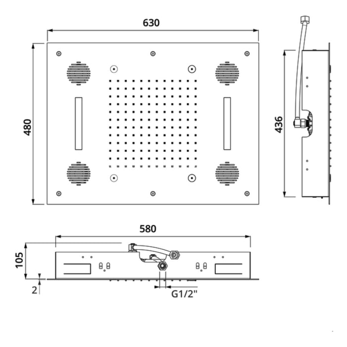 Herzbach LIVING SPA Farblicht-Regenbrause 63 x 48 cm Multifunktion 2, Deckenmontage