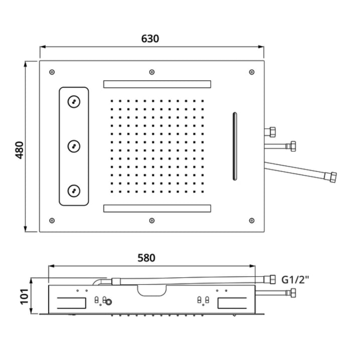 Herzbach LIVING SPA Farblicht-Regenbrause 63 x 48 cm Multifunktion 3, Deckenmontage