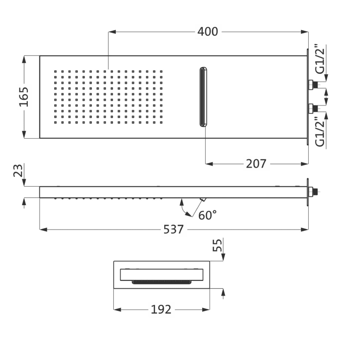 Herzbach LIVING SPA Regenbrause 53,7 x 16,5 cm Multifunktion 2, Wandmontage