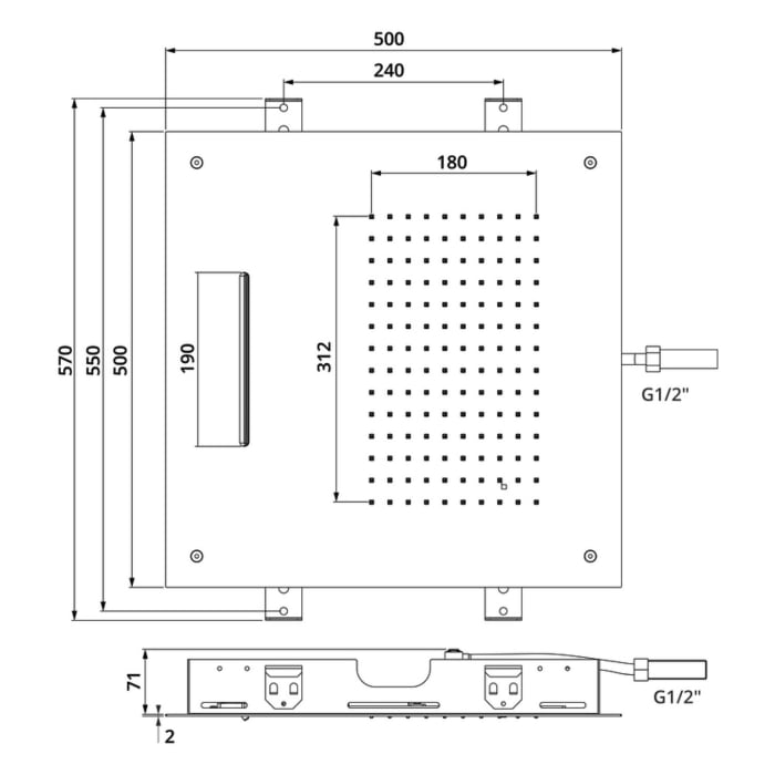 Herzbach LIVING SPA Regenbrause 50 x 50 cm Multifunktion 2, Deckenmontage