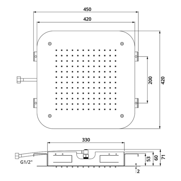 Herzbach LIVING SPA Slim Regenbrause 42 x 42 cm, Deckenmontage