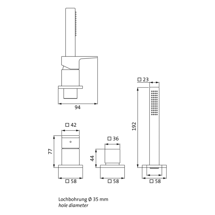 Herzbach CEO Dreiloch-Wannenarmatur ohne Auslauf, für Fliesen- oder Wannenrandmontage